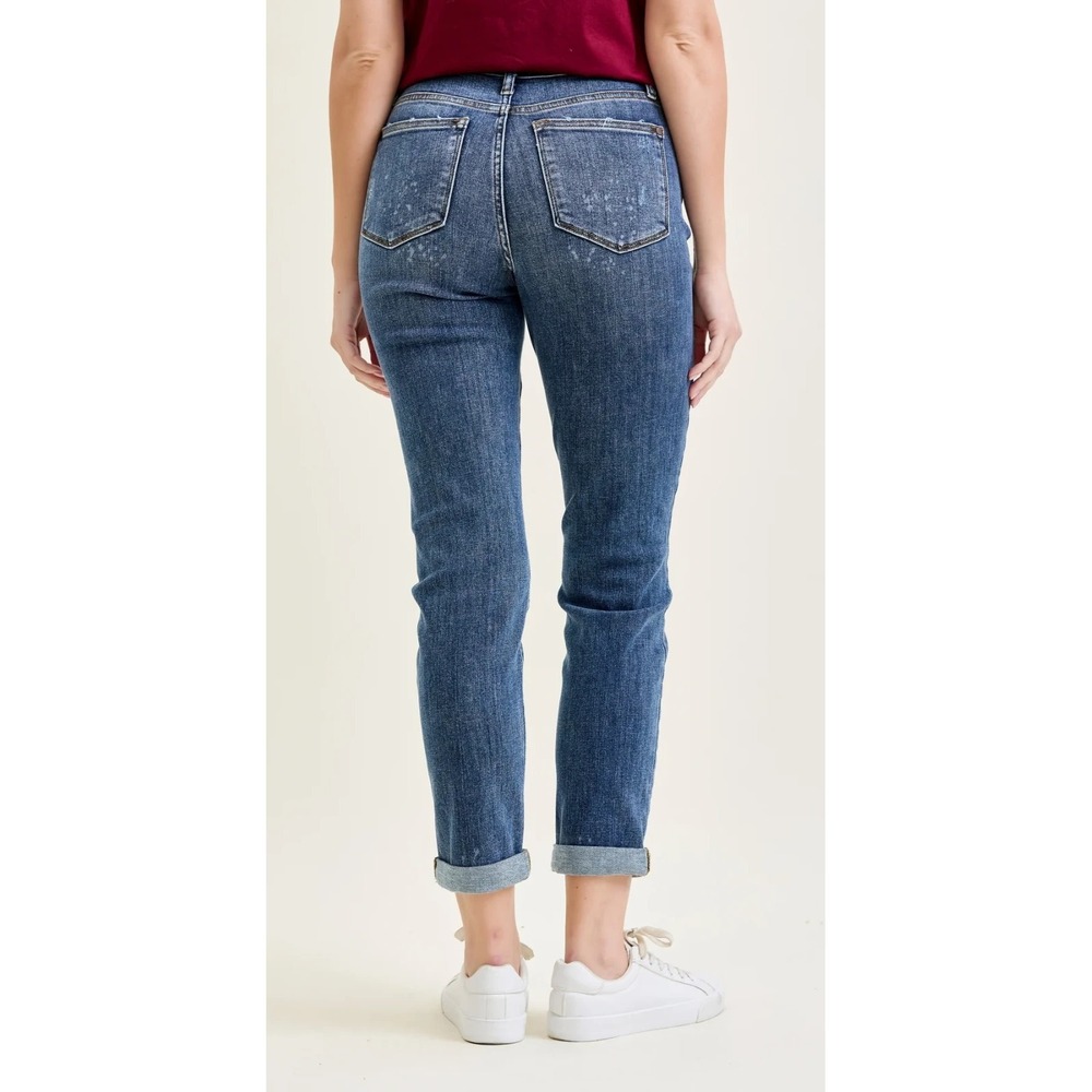Judy Blue Billie Bleach Splash Boyfriend Jeans Blue High Rise Plus Size 15 / 32 - Picture 12 of 15